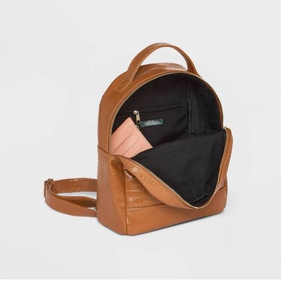 NWT Wild Fable Caramel Brown Crocodile Skin Backpack Purse - Picture 7 of 15